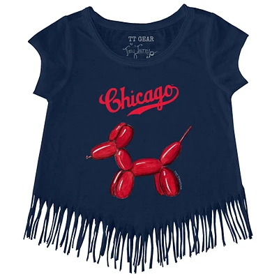 Girls Toddler Tiny Turnip Navy Chicago Cubs Balloon Dog Fringe T-Shirt
