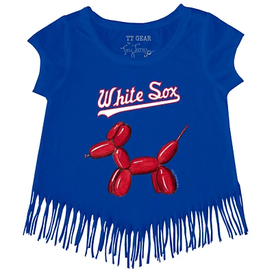 Girls Toddler Tiny Turnip Royal Chicago White Sox Balloon Dog Fringe T-Shirt