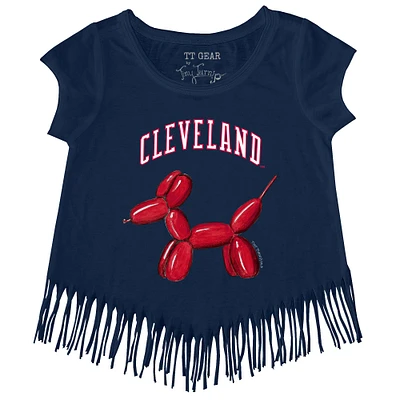 Girls Toddler Tiny Turnip Navy Cleveland Guardians Balloon Dog Fringe T-Shirt