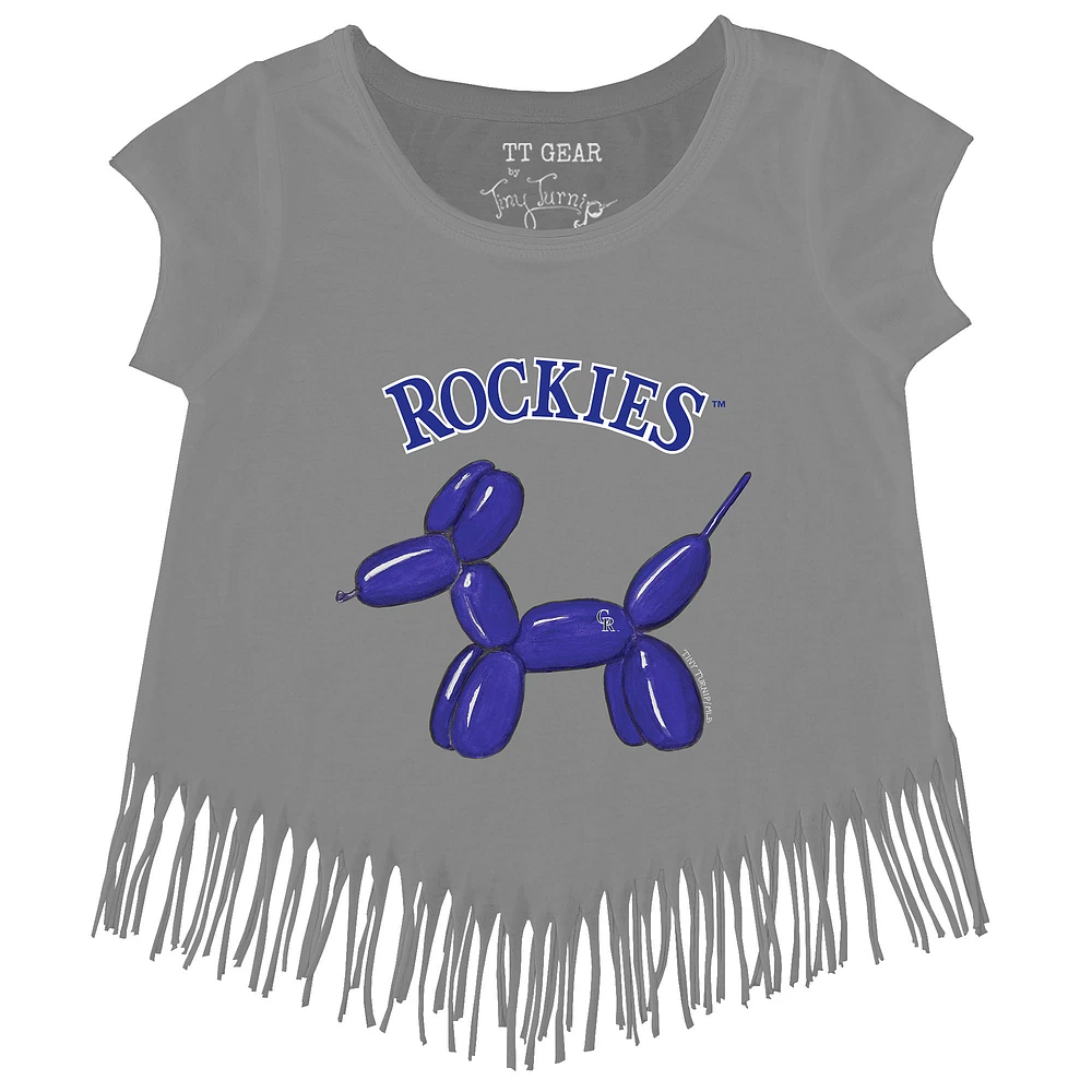 Girls Toddler Tiny Turnip Gray Colorado Rockies Balloon Dog Fringe T-Shirt