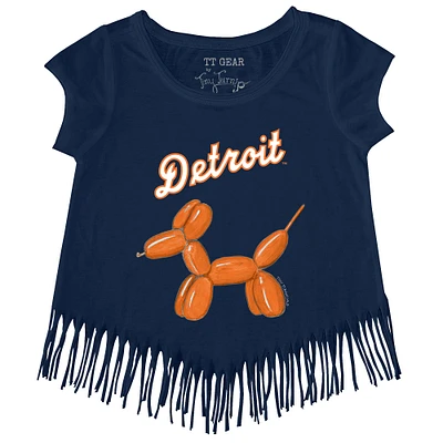 Girls Toddler Tiny Turnip Navy Detroit Tigers Balloon Dog Fringe T-Shirt