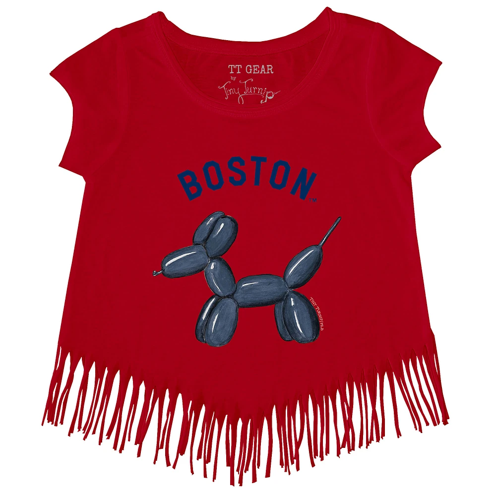 Girls Toddler Tiny Turnip Red Boston Sox Balloon Dog Fringe T-Shirt