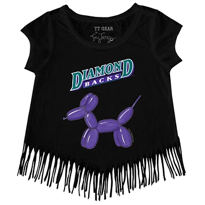 Girls Toddler Tiny Turnip Black Arizona Diamondbacks Balloon Dog Fringe T-Shirt