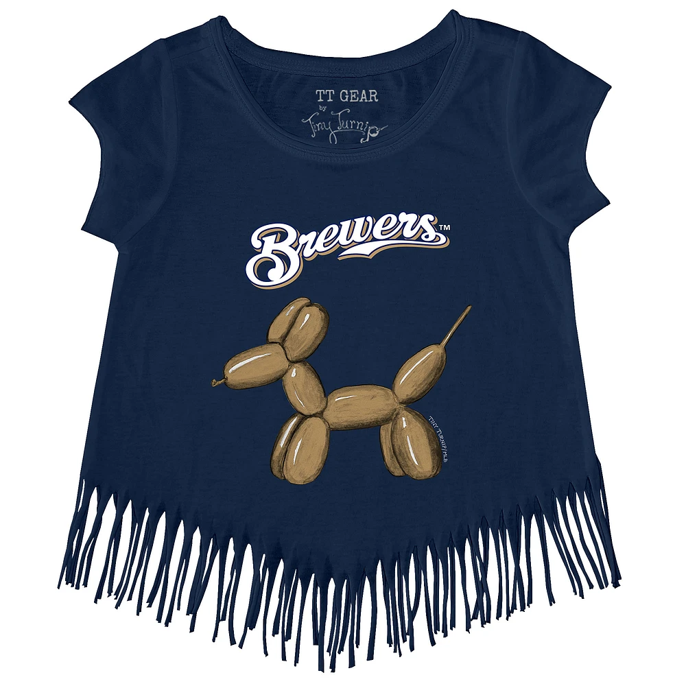 Girls Youth Tiny Turnip Navy Milwaukee Brewers Balloon Dog Fringe T-Shirt