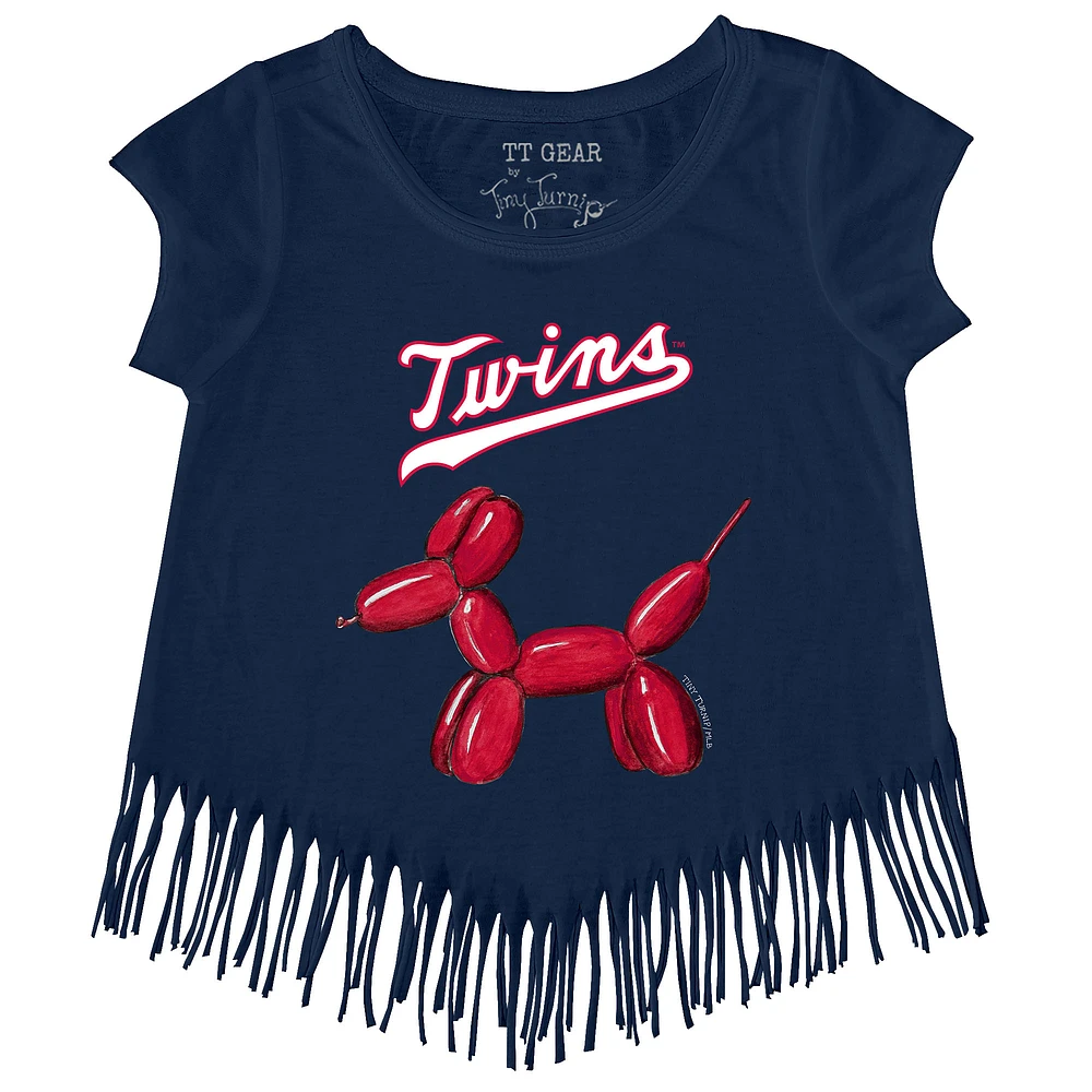 Girls Youth Tiny Turnip Navy Minnesota Twins Balloon Dog Fringe T-Shirt