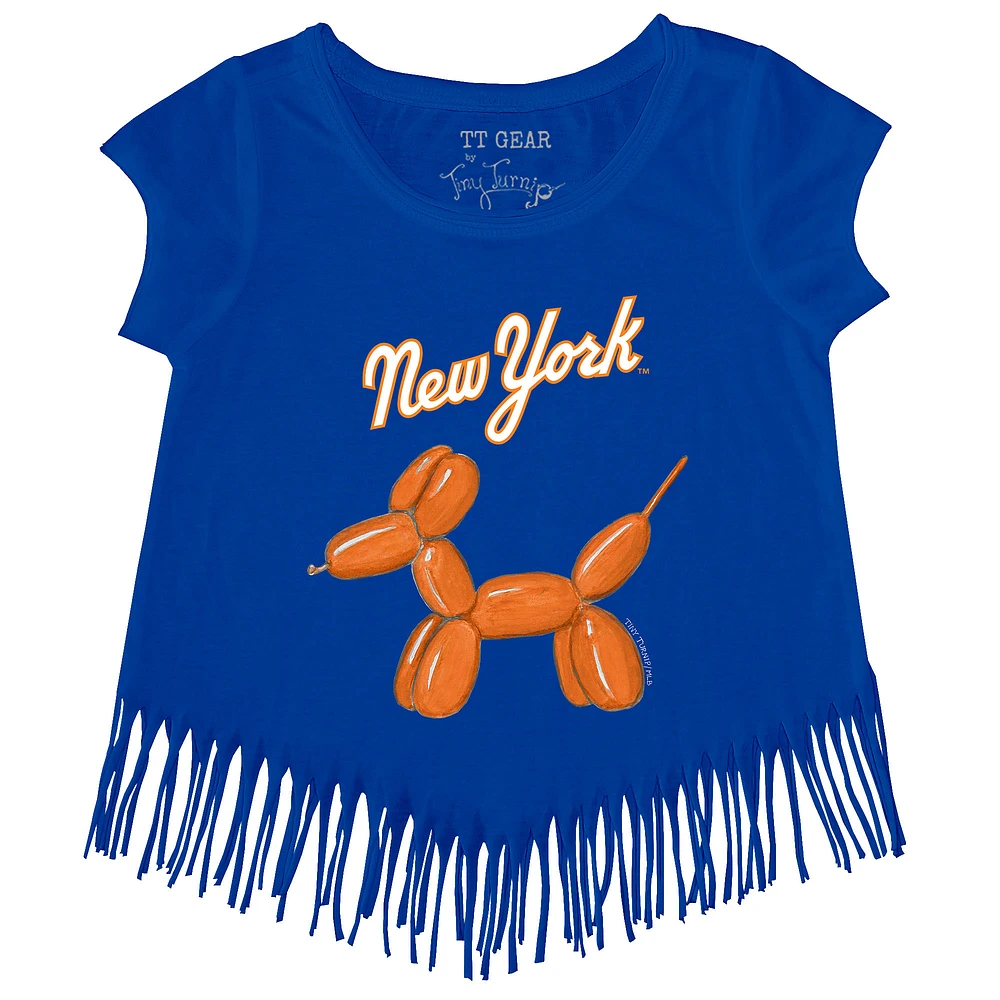 Girls Youth Tiny Turnip Royal New York Mets Balloon Dog Fringe T-Shirt