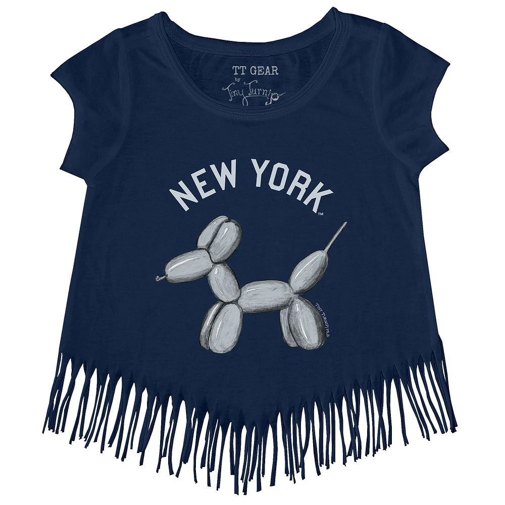Girls Youth Tiny Turnip Navy New York Yankees Balloon Dog Fringe T-Shirt