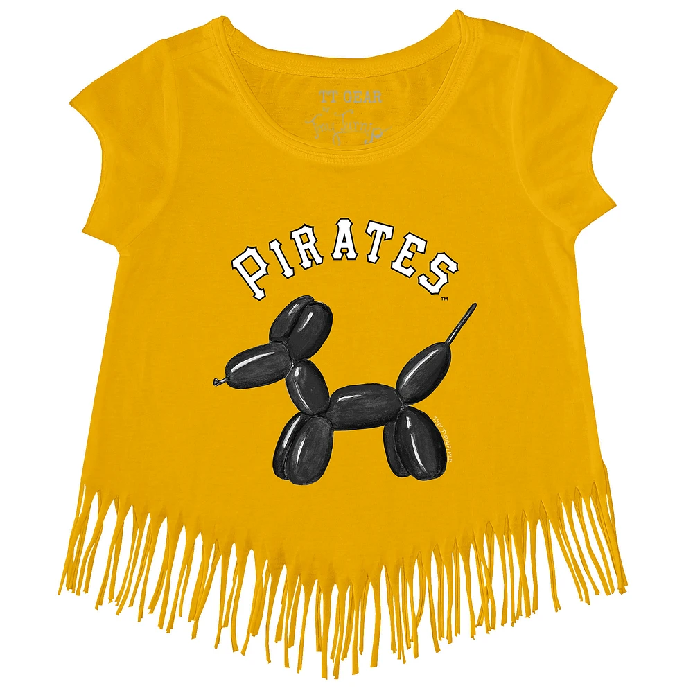 Girls Youth Tiny Turnip Gold Pittsburgh Pirates Balloon Dog Fringe T-Shirt