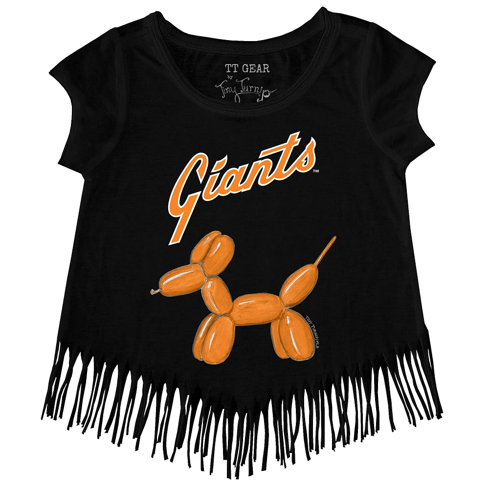 Girls Youth Tiny Turnip Black San Francisco Giants Balloon Dog Fringe T-Shirt