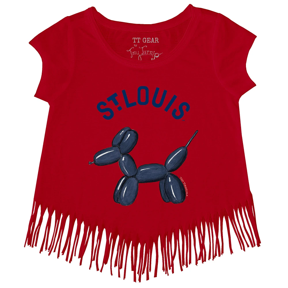 Girls Youth Tiny Turnip Red St. Louis Cardinals Balloon Dog Fringe T-Shirt