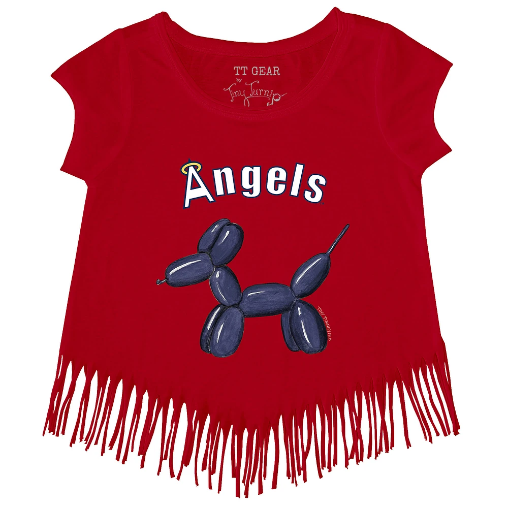 Girls Youth Tiny Turnip Red Los Angeles Angels Balloon Dog Fringe T-Shirt