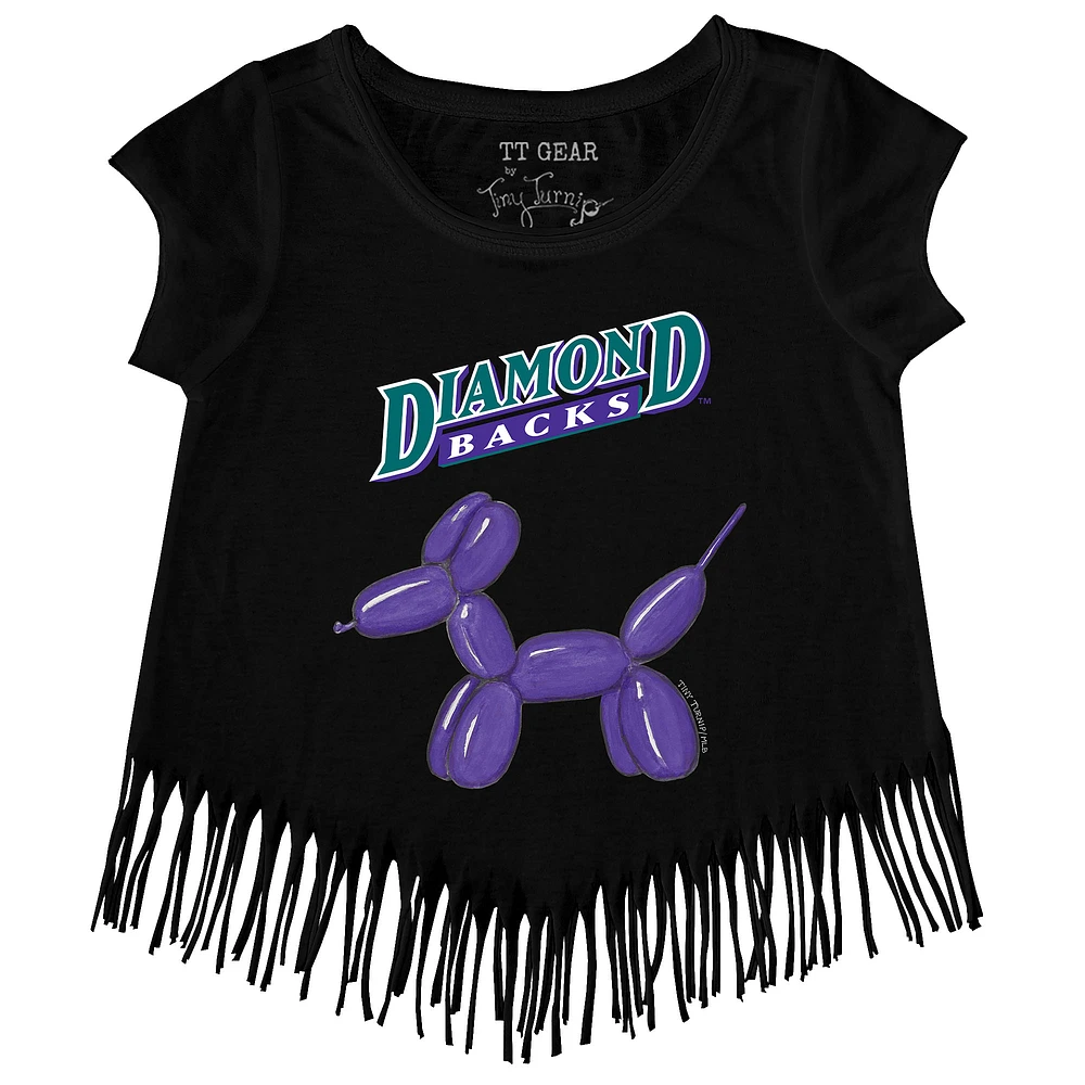 Girls Youth Tiny Turnip Black Arizona Diamondbacks Balloon Dog Fringe T-Shirt