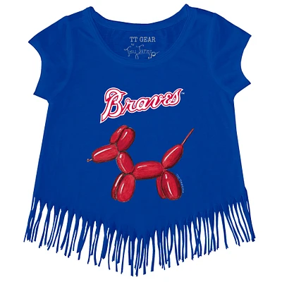 Girls Youth Tiny Turnip Royal Atlanta Braves Balloon Dog Fringe T-Shirt
