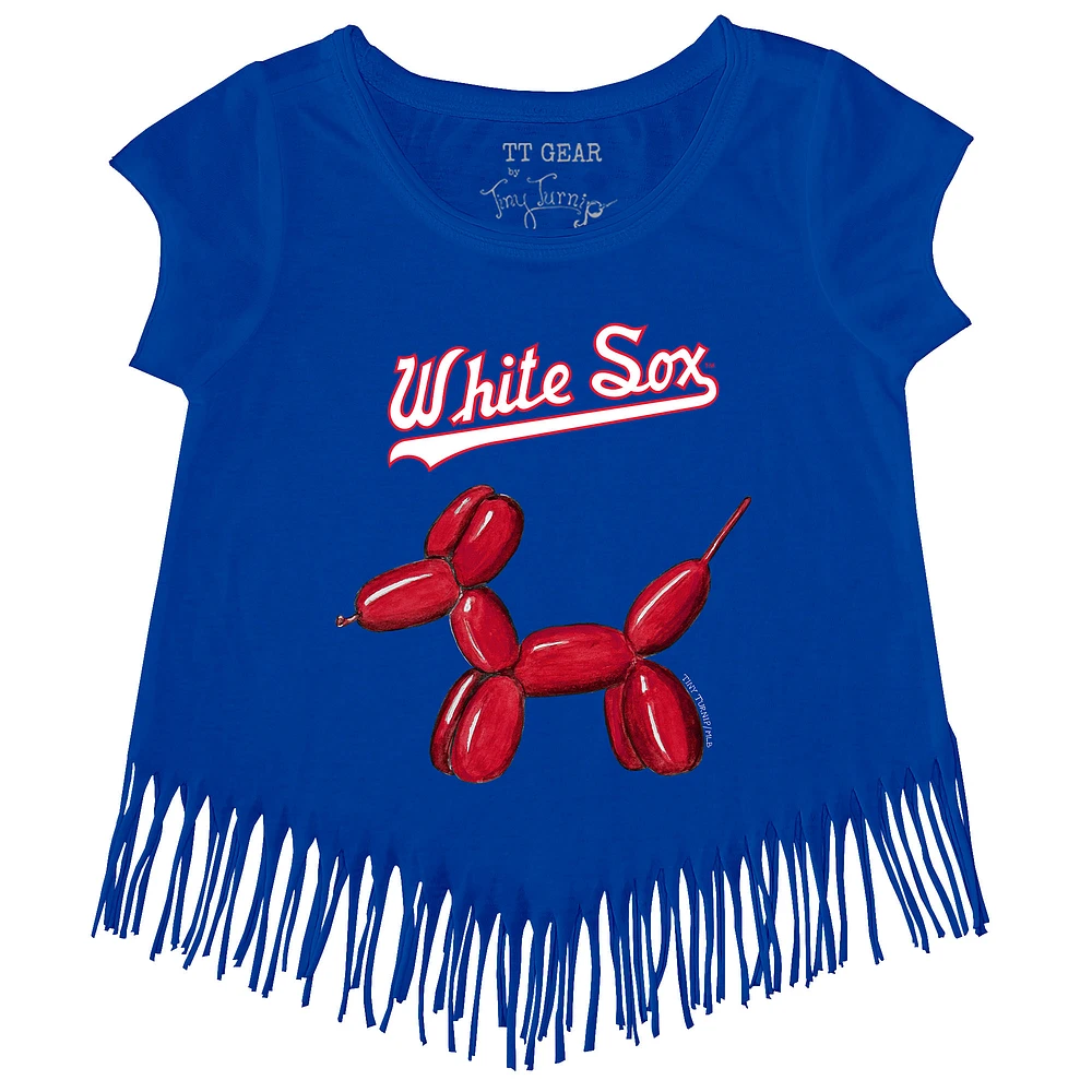 Girls Youth Tiny Turnip Royal Chicago White Sox Balloon Dog Fringe T-Shirt