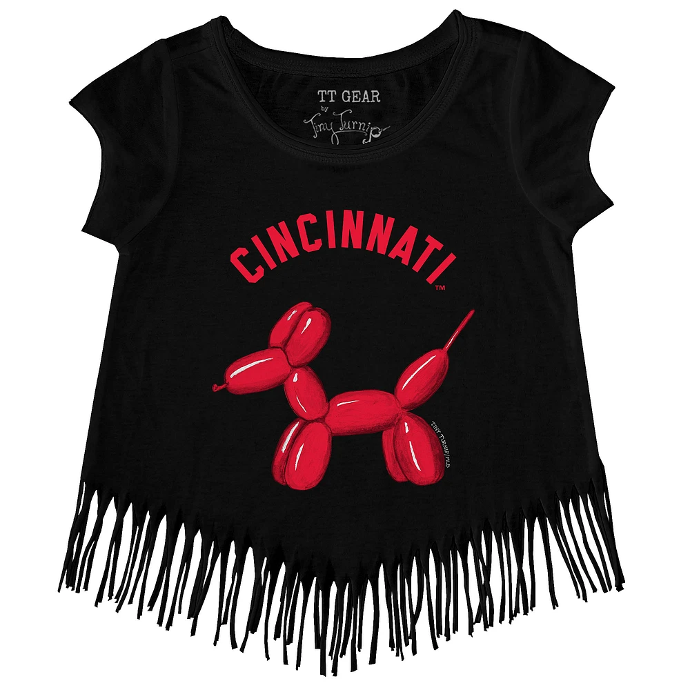 Girls Youth Tiny Turnip Black Cincinnati Reds Balloon Dog Fringe T-Shirt