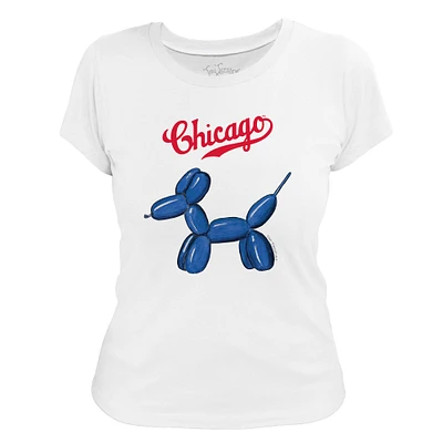 Women's Tiny Turnip White Chicago Cubs Balloon Dog T-Shirt