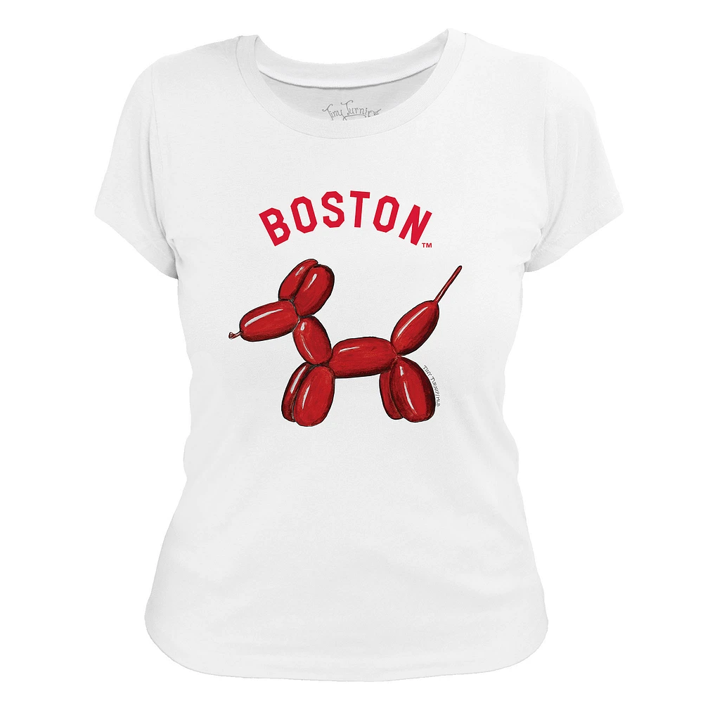 Women's Tiny Turnip White Boston Red Sox Balloon Dog T-Shirt