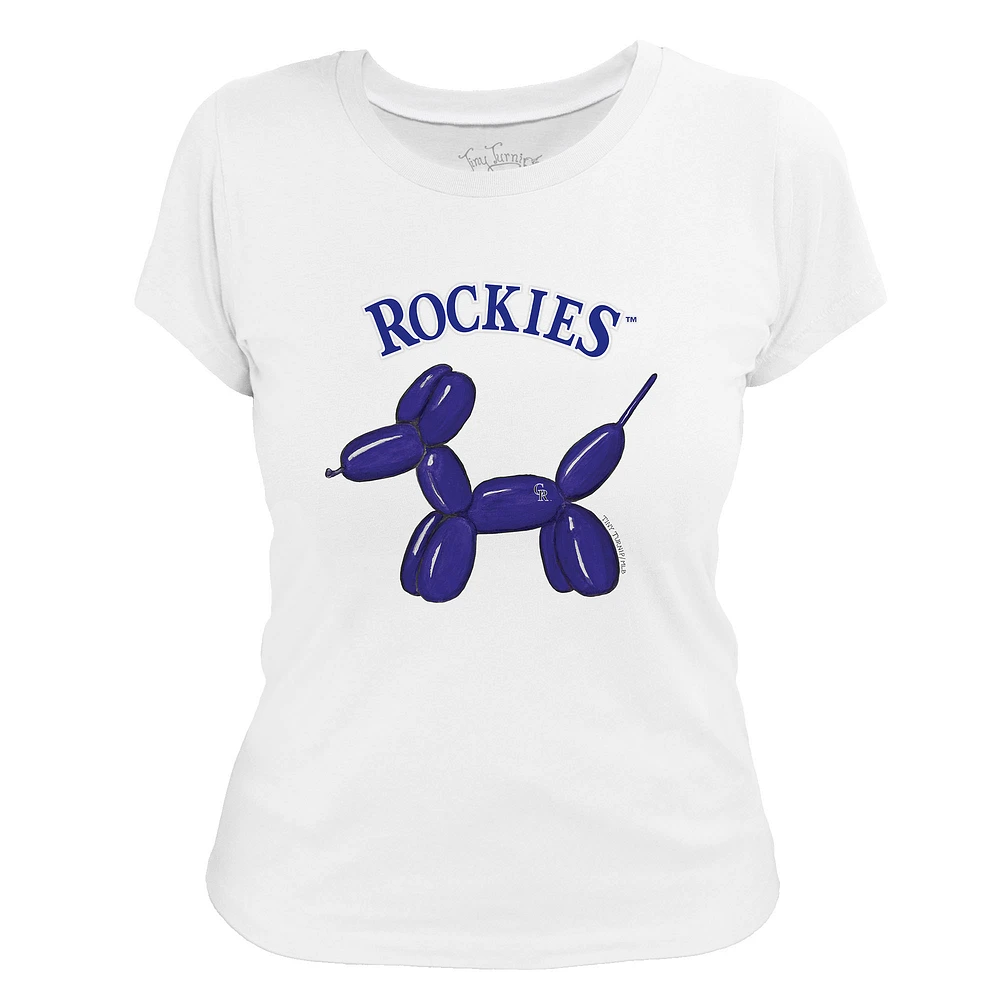 Women's Tiny Turnip White Colorado Rockies Balloon Dog T-Shirt