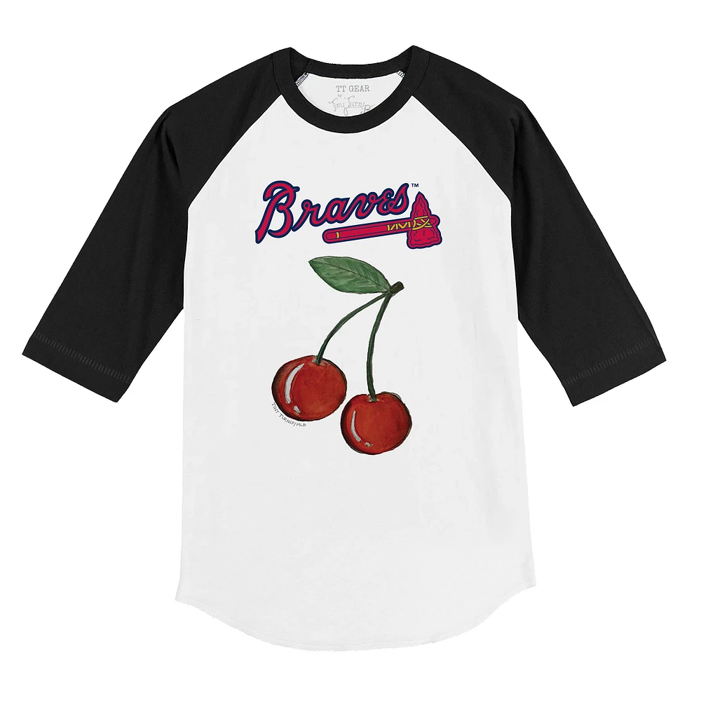 Infant Tiny Turnip White Atlanta Braves Cherries 3/4-Sleeve Raglan Baseball T-Shirt