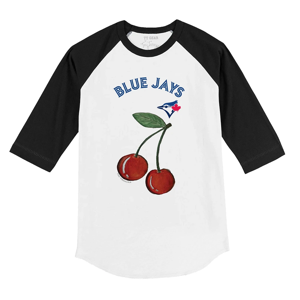 Toddler Tiny Turnip White Toronto Blue Jays Cherries 3/4-Sleeve Raglan Baseball T-Shirt