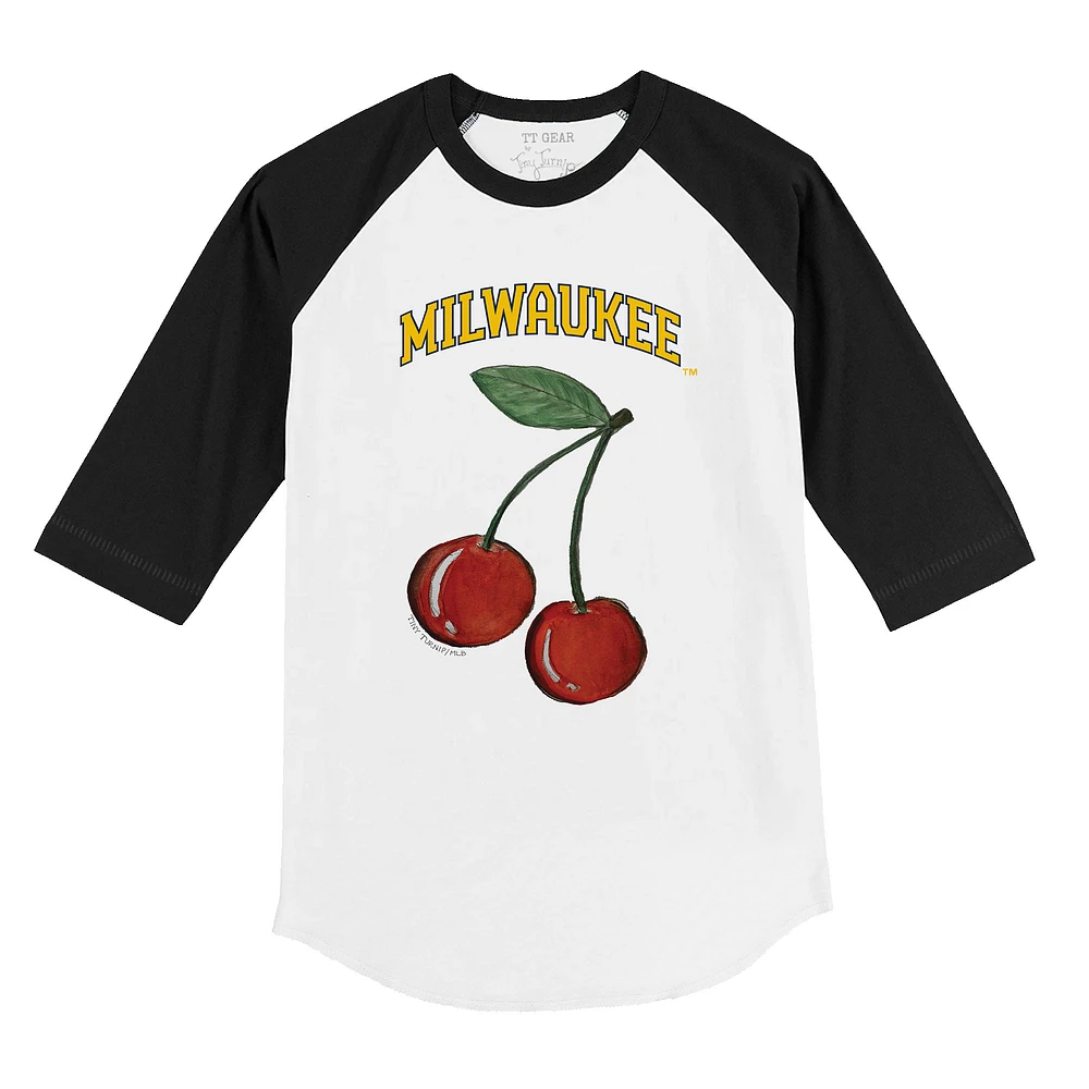 Toddler Tiny Turnip White Milwaukee Brewers Cherries 3/4-Sleeve Raglan Baseball T-Shirt