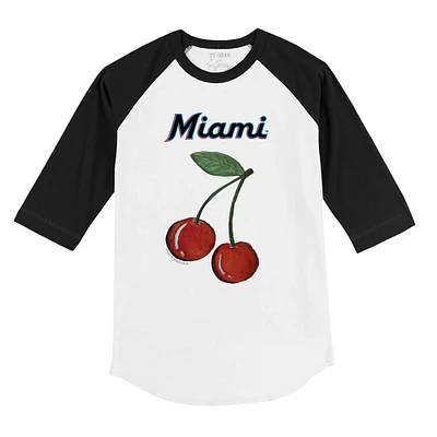 Youth Tiny Turnip White Miami Marlins Cherries 3/4-Sleeve Raglan Baseball T-Shirt