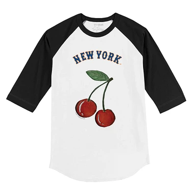 Youth Tiny Turnip White New York Mets Cherries 3/4-Sleeve Raglan Baseball T-Shirt