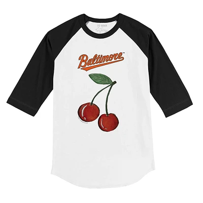 Youth Tiny Turnip White Baltimore Orioles Cherries 3/4-Sleeve Raglan Baseball T-Shirt