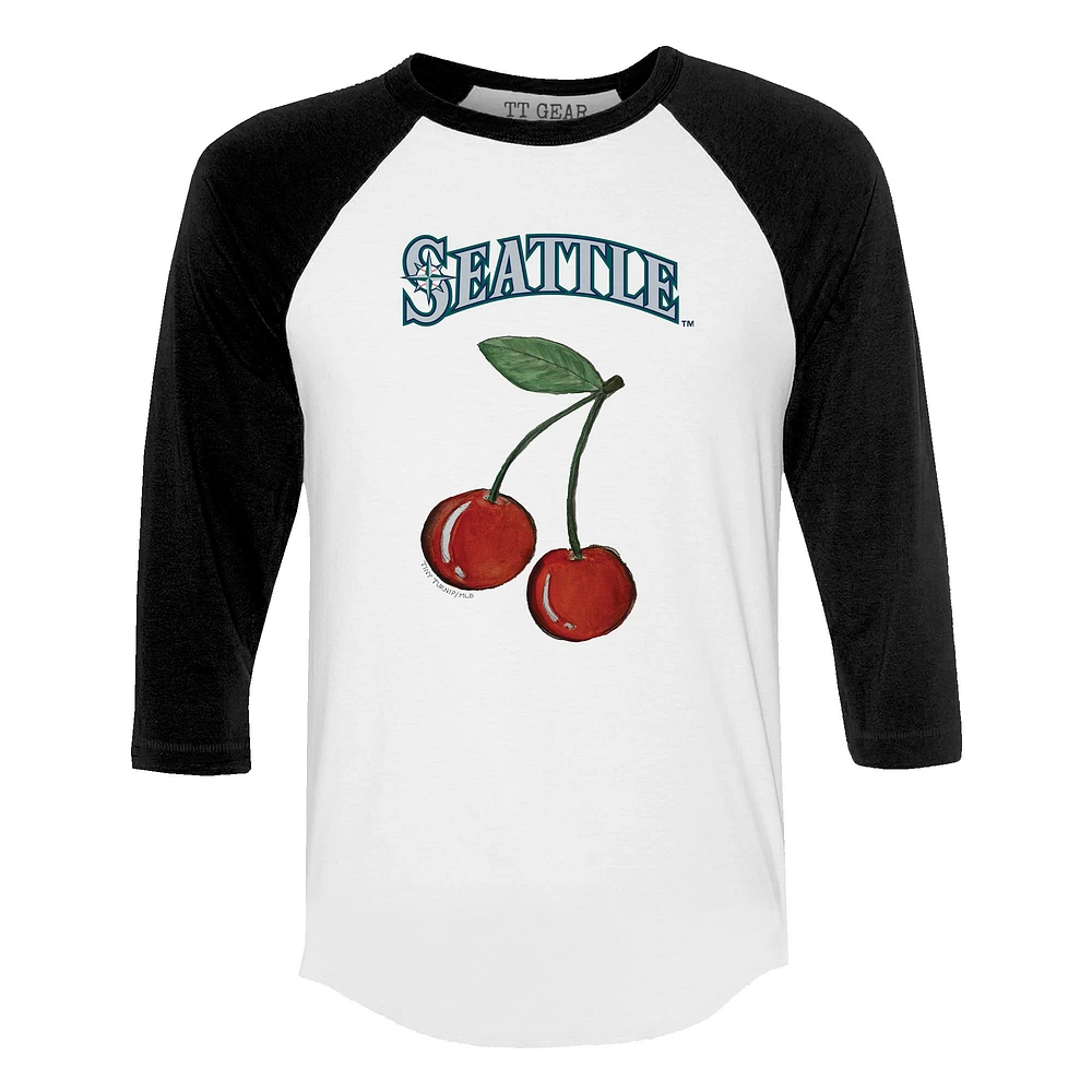 Women's Tiny Turnip White Seattle Mariners Cherries 3/4-Sleeve Raglan Baseball T-Shirt