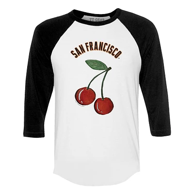 Women's Tiny Turnip White San Francisco Giants Cherries 3/4-Sleeve Raglan Baseball T-Shirt