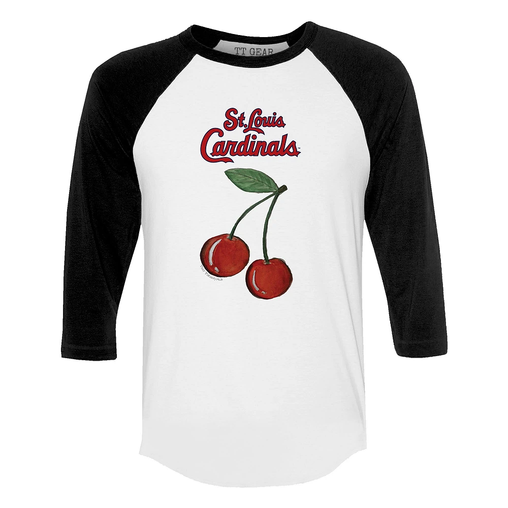 Women's Tiny Turnip White St. Louis Cardinals Cherries 3/4-Sleeve Raglan Baseball T-Shirt