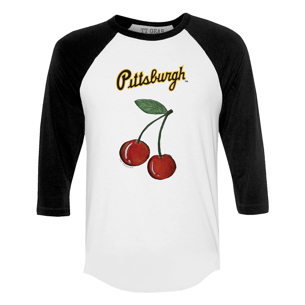 Women's Tiny Turnip White Pittsburgh Pirates Cherries 3/4-Sleeve Raglan Baseball T-Shirt