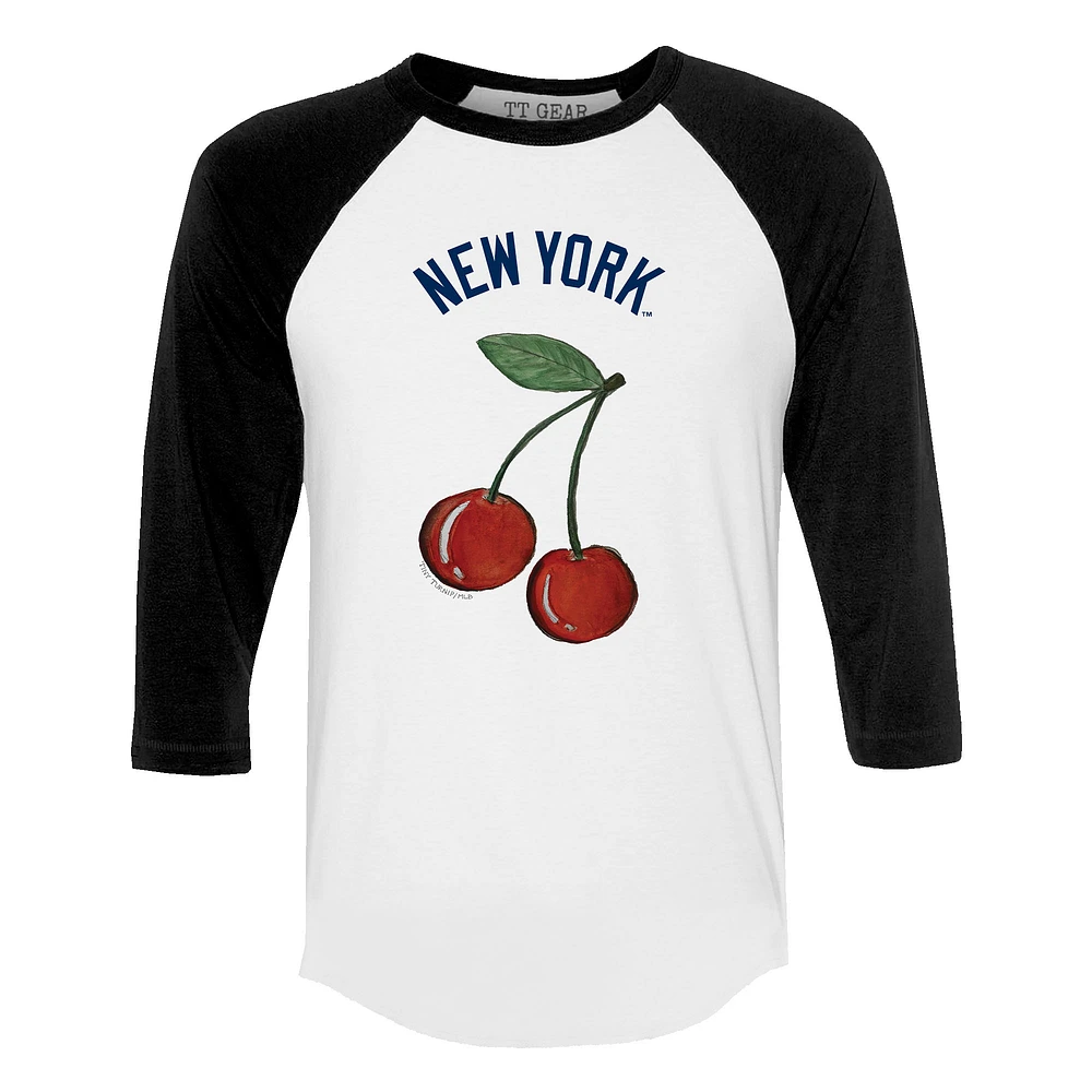 Women's Tiny Turnip White New York Yankees Cherries 3/4-Sleeve Raglan Baseball T-Shirt