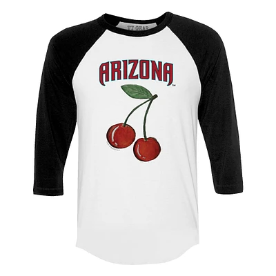Women's Tiny Turnip White Arizona Diamondbacks Cherries 3/4-Sleeve Raglan Baseball T-Shirt