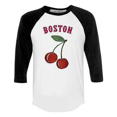 Women's Tiny Turnip White Boston Red Sox Cherries 3/4-Sleeve Raglan Baseball T-Shirt