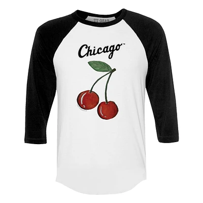 Women's Tiny Turnip White Chicago Sox Cherries 3/4-Sleeve Raglan Baseball T-Shirt
