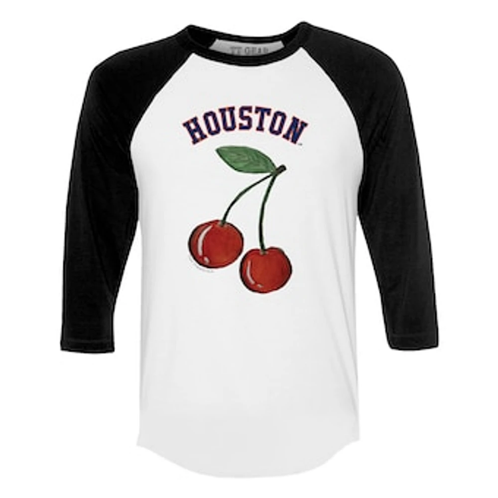 Women's Tiny Turnip White Houston Astros Cherries 3/4-Sleeve Raglan Baseball T-Shirt