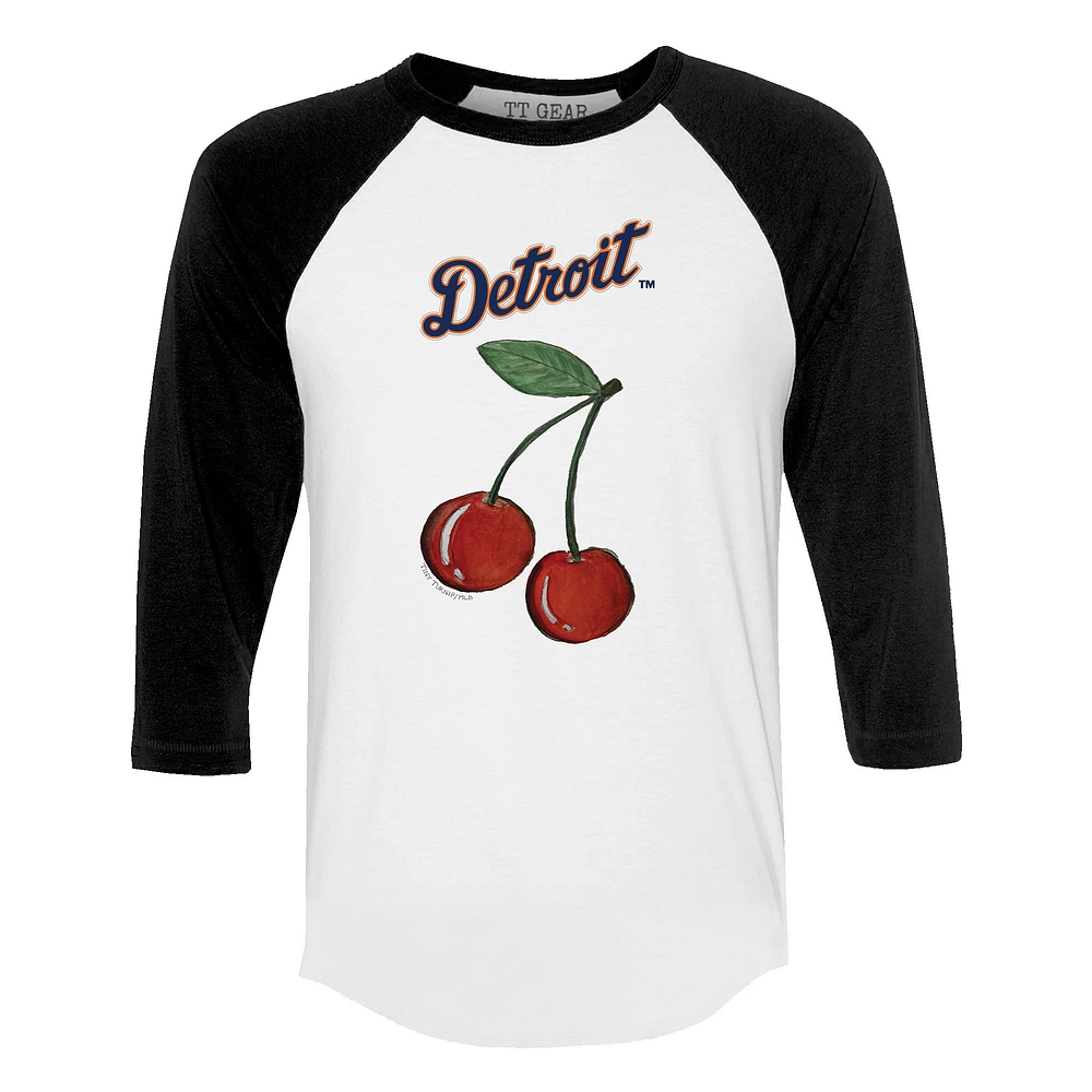 Women's Tiny Turnip White Detroit Tigers Cherries 3/4-Sleeve Raglan Baseball T-Shirt