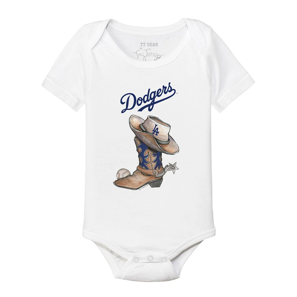 Infant Tiny Turnip White Los Angeles Dodgers Cowboy Boot Bodysuit