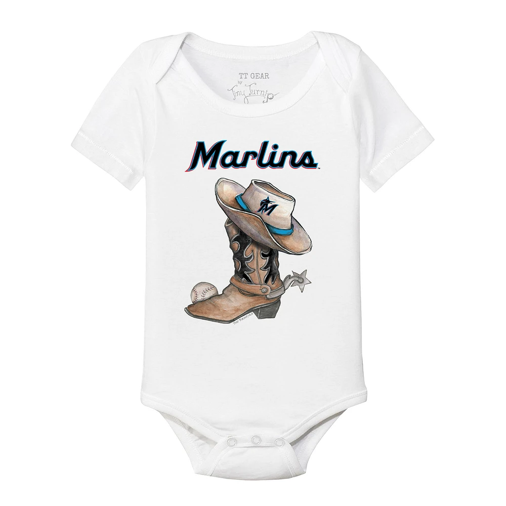 Infant Tiny Turnip White Miami Marlins Cowboy Boot Bodysuit