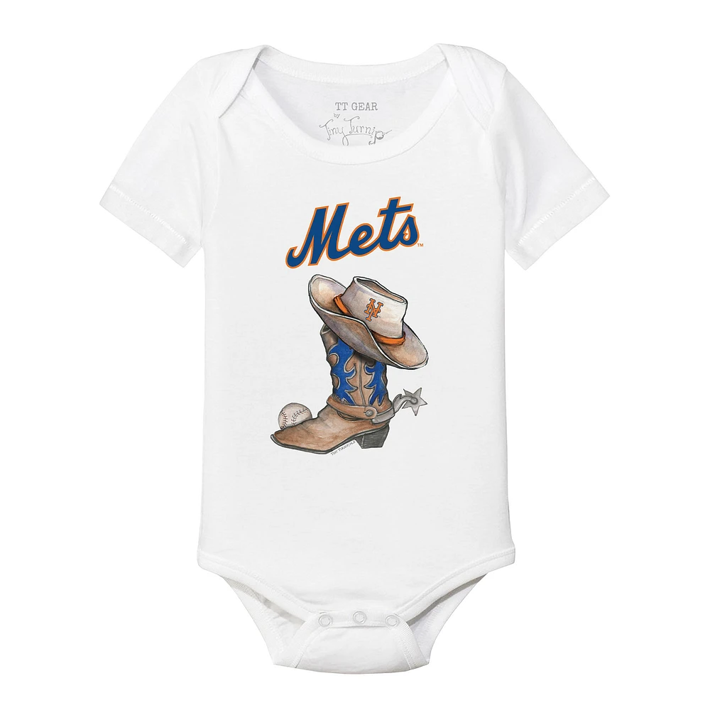Infant Tiny Turnip White New York Mets Cowboy Boot Bodysuit