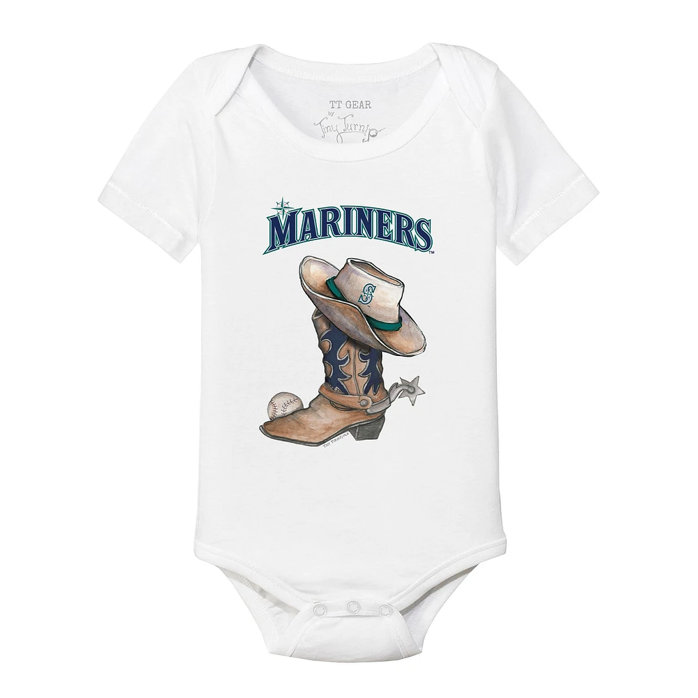 Infant Tiny Turnip White Seattle Mariners Cowboy Boot Bodysuit