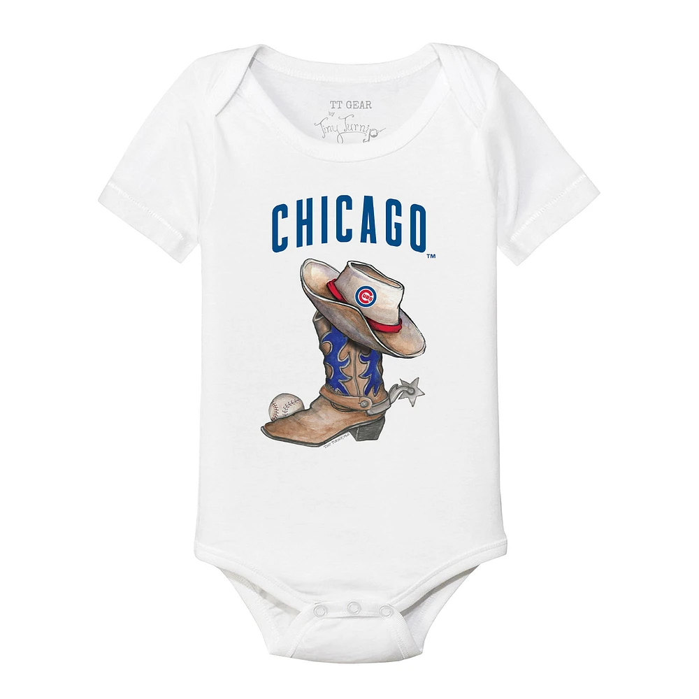 Infant Tiny Turnip White Chicago Cubs Cowboy Boot Bodysuit