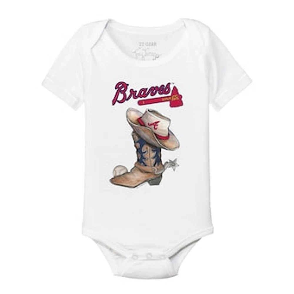 Infant Tiny Turnip White Atlanta Braves Cowboy Boot Bodysuit