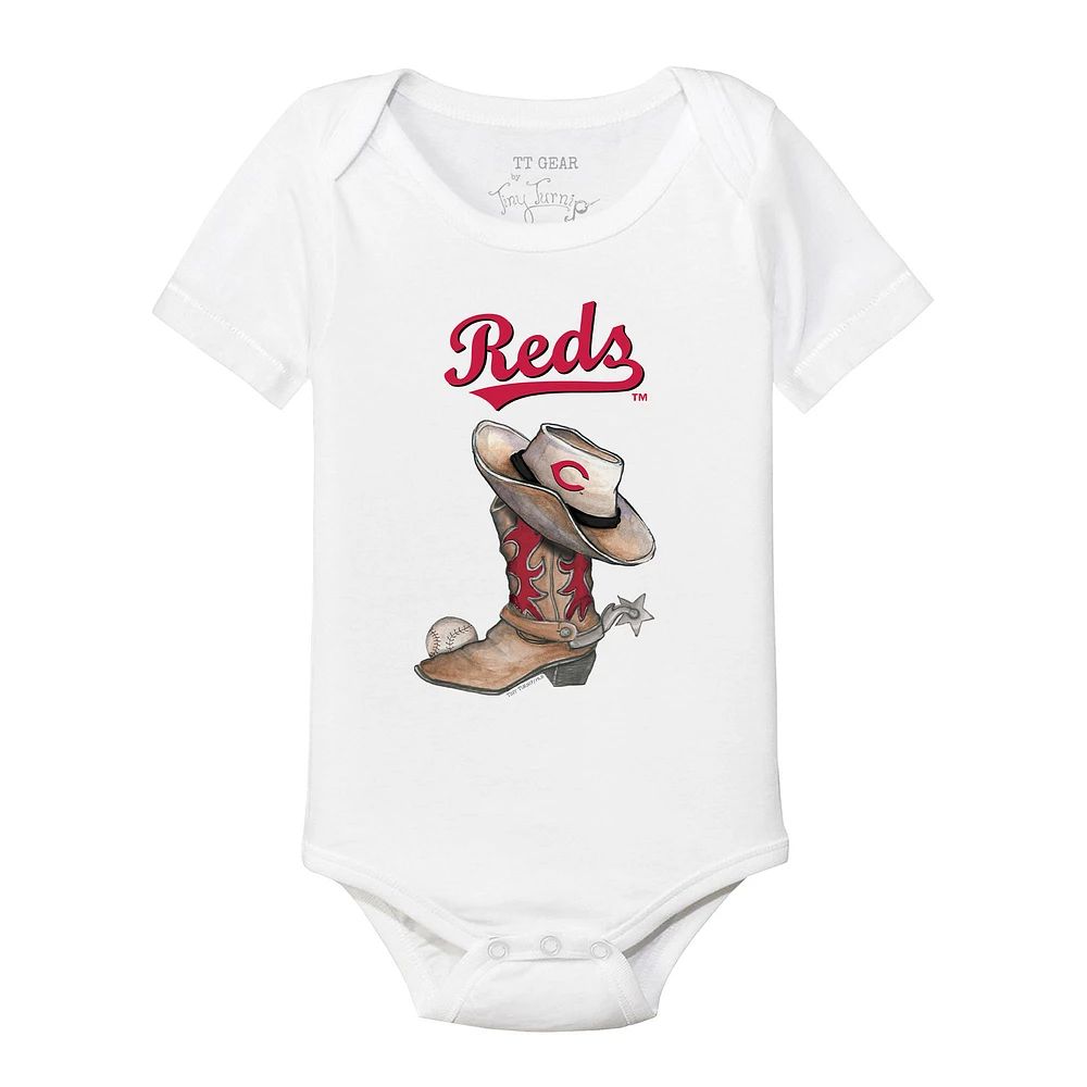 Infant Tiny Turnip White Cincinnati Reds Cowboy Boot Bodysuit