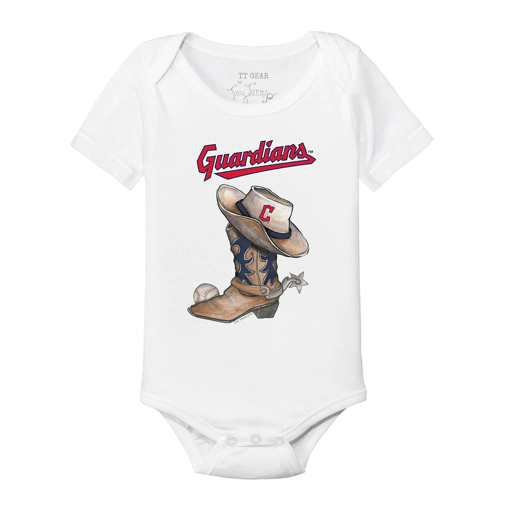Infant Tiny Turnip White Cleveland Guardians Cowboy Boot Bodysuit