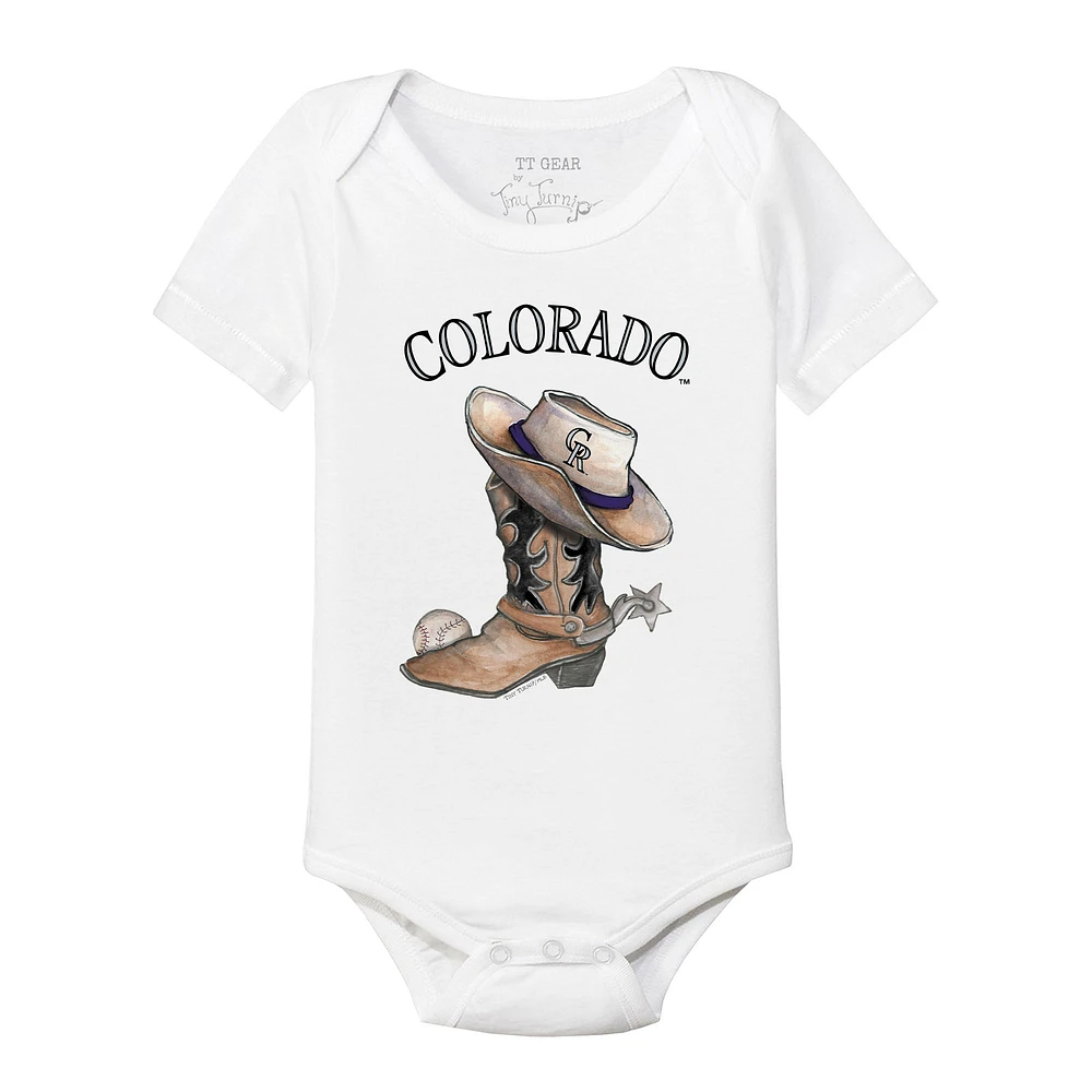 Infant Tiny Turnip White Colorado Rockies Cowboy Boot Bodysuit