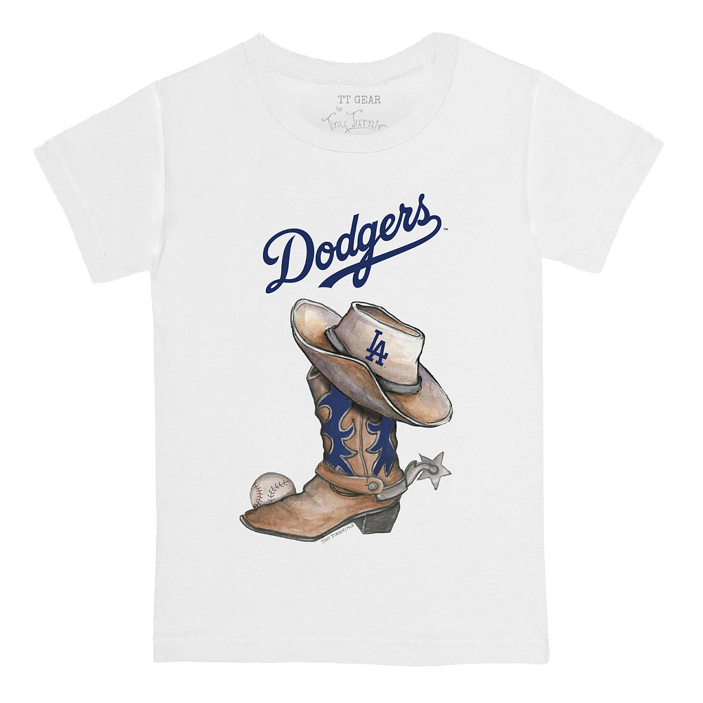Infant Tiny Turnip White Los Angeles Dodgers Cowboy Boot T-Shirt