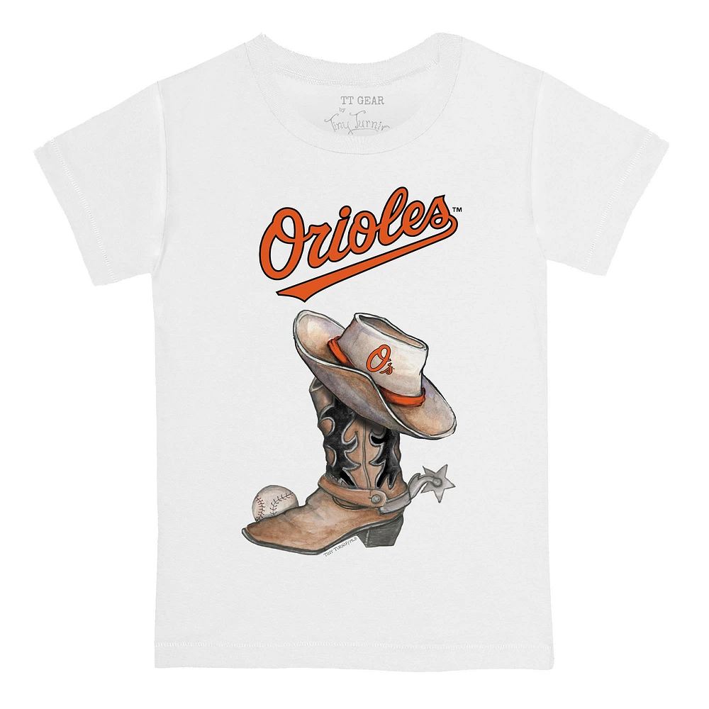 Toddler Tiny Turnip White Baltimore Orioles Cowboy Boot T-Shirt