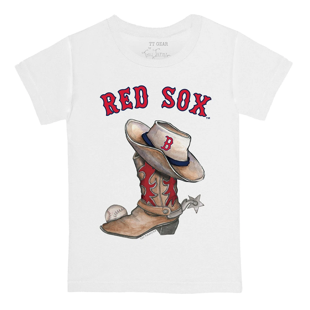 Toddler Tiny Turnip White Boston Red Sox Cowboy Boot T-Shirt